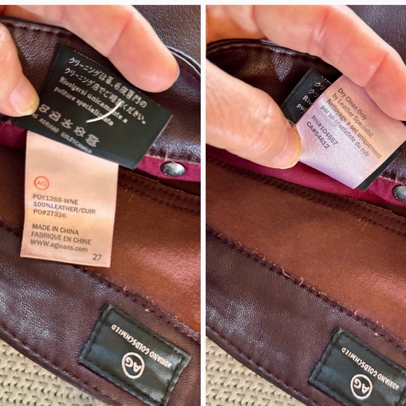 AG Adriano Goldschmied LEATHER The Leggings Super Skinny Jeans Burgundy Pants - Picture 13 of 15